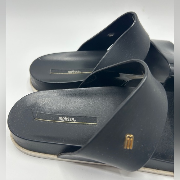 Melissa Cosmic Tortoise Shell Black Slides Size 9 Two Strap Sandals - Picture 3 of 6